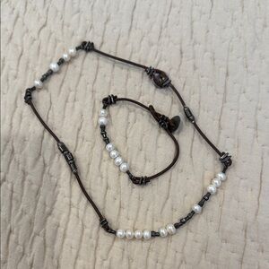 Silpada Pearl and Brown Leather Necklace